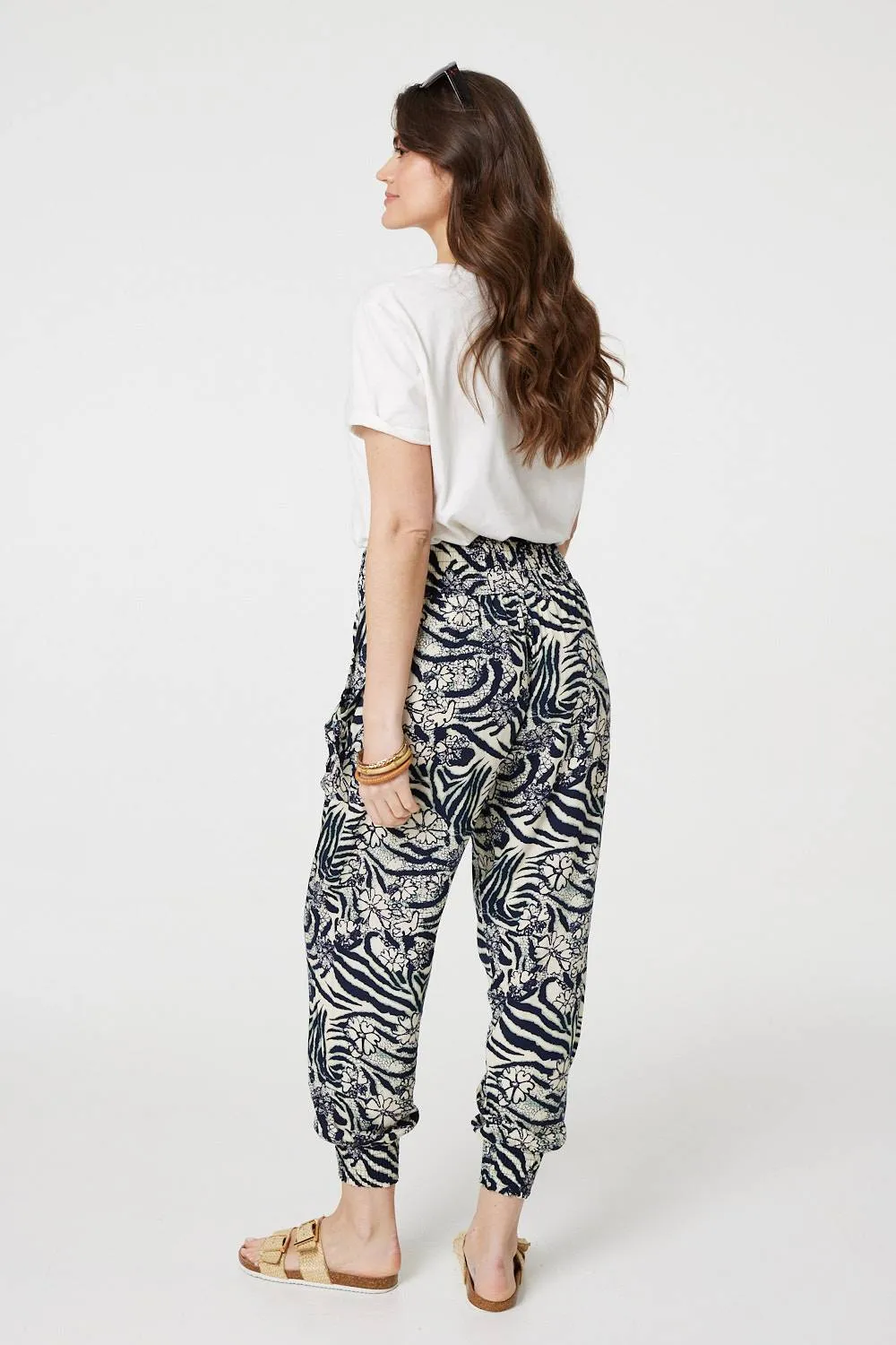 Floral Animal Print Harem Trousers