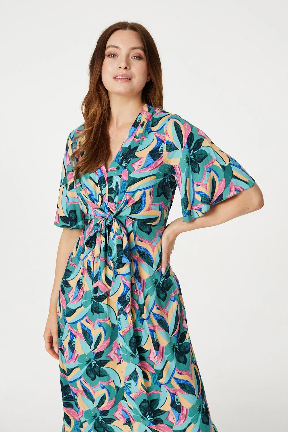 Floral Tie Front Midi Dress