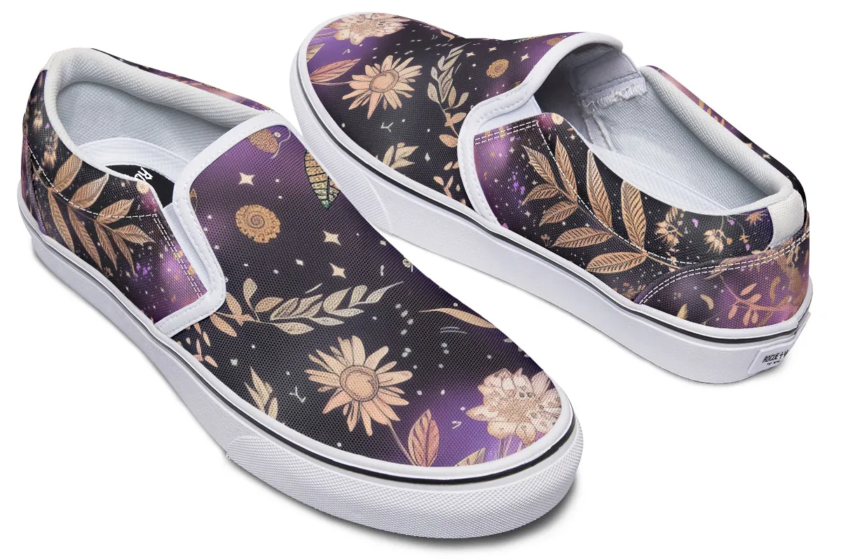 Galactic Bloom Slipons - Comfortable Vegan Canvas Shoes with Easy Elastic In-Step