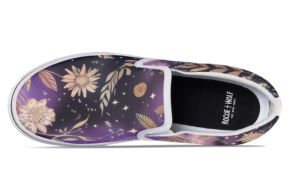 Galactic Bloom Slipons - Comfortable Vegan Canvas Shoes with Easy Elastic In-Step