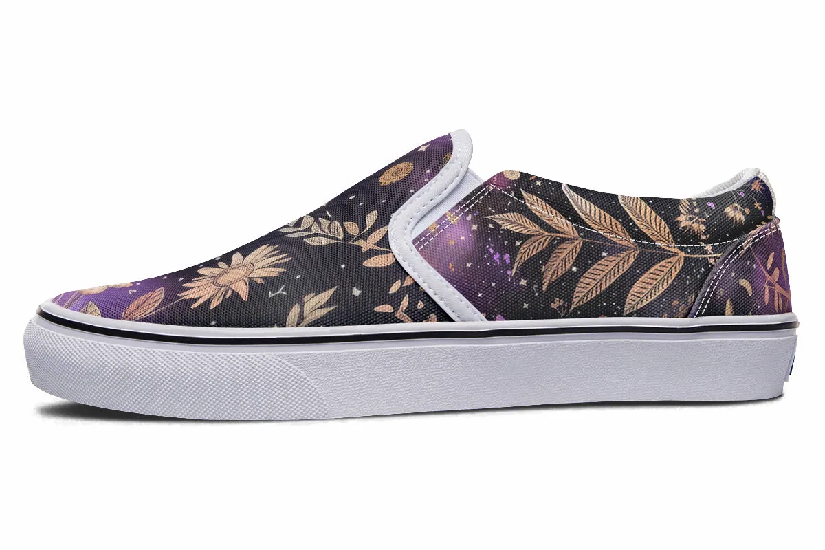 Galactic Bloom Slipons - Comfortable Vegan Canvas Shoes with Easy Elastic In-Step