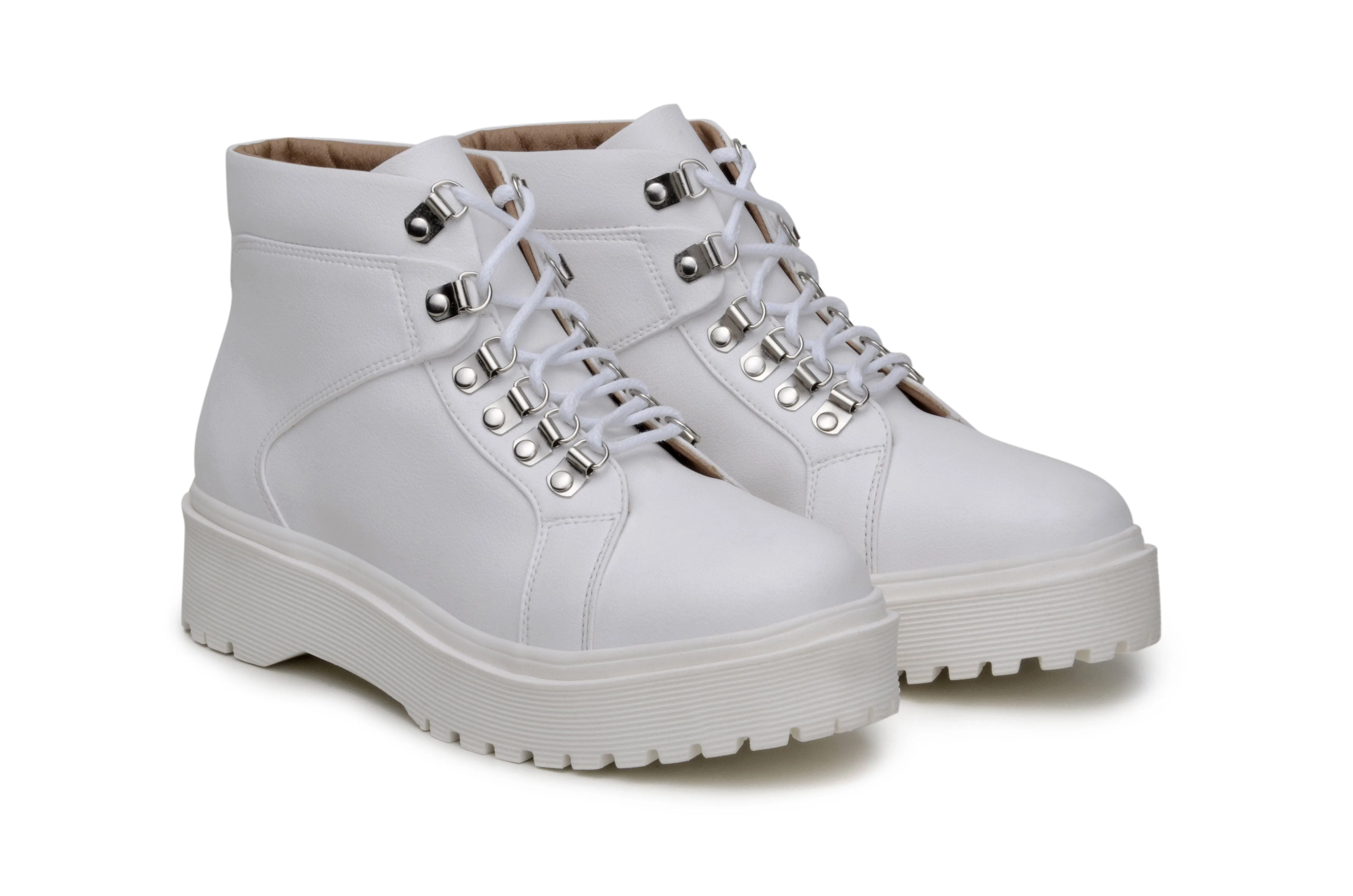 'Gen' vegan leather lace-up boot by Zette Shoes - white