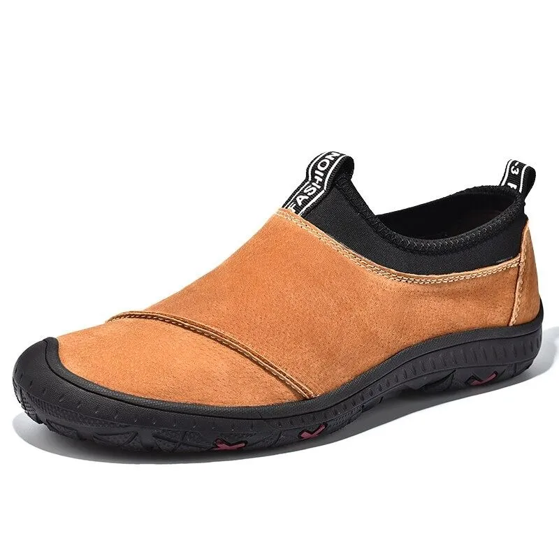 Genuine Leather Men's Slip-On Sneakers