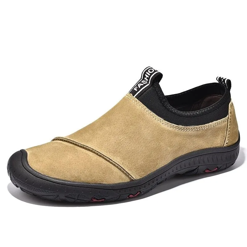 Genuine Leather Men's Slip-On Sneakers