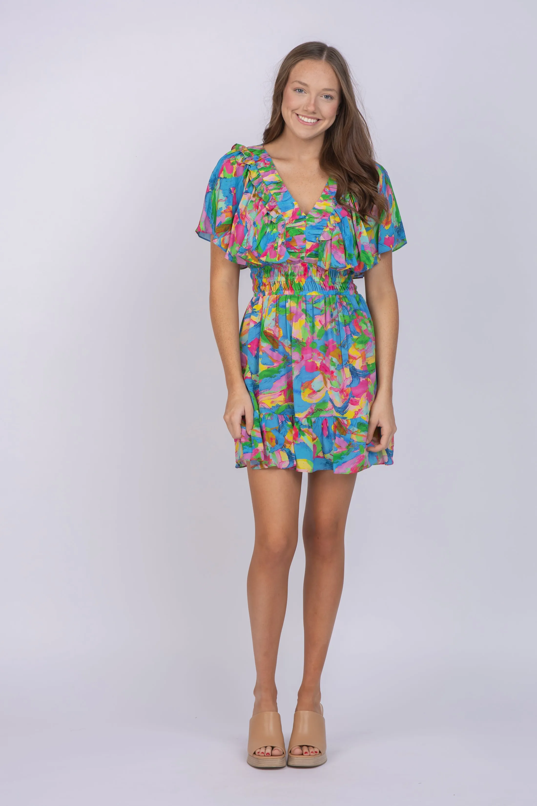 Gilner Farrar Desiree Dress in Brushstroke Floral