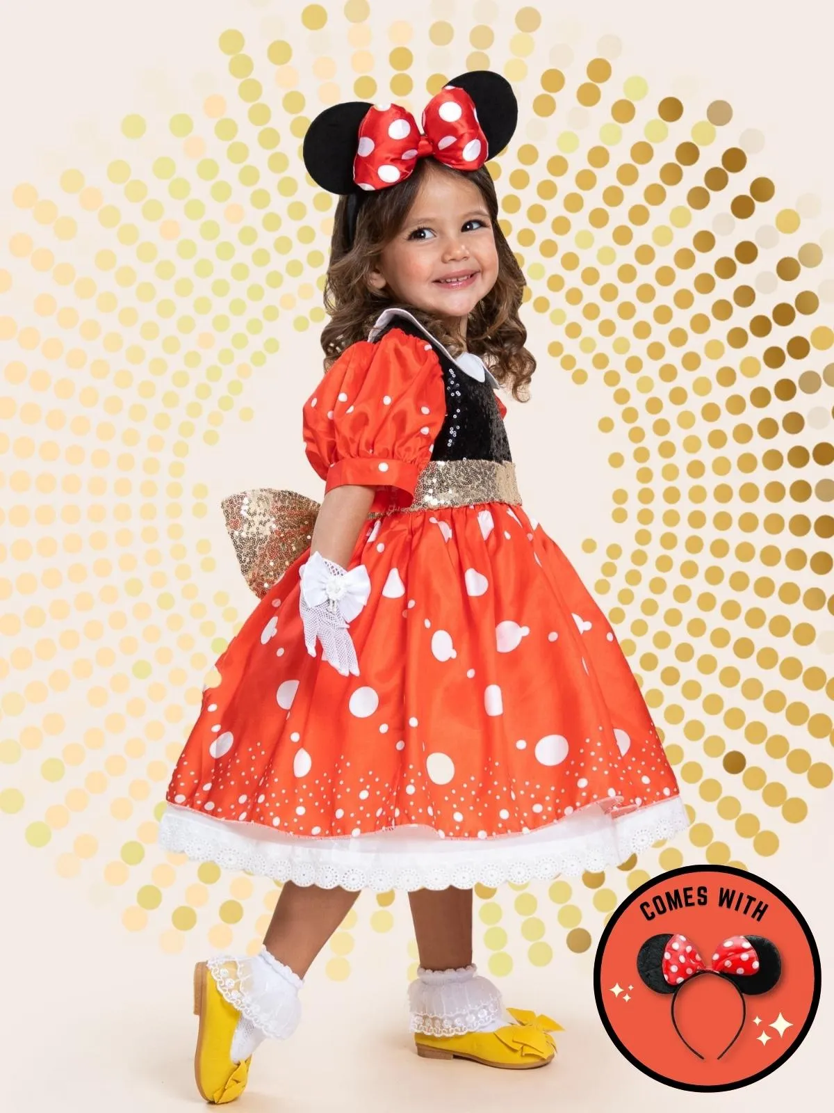 Girls Minnie Mouse Inspired Sequin Costume Dress and Ears