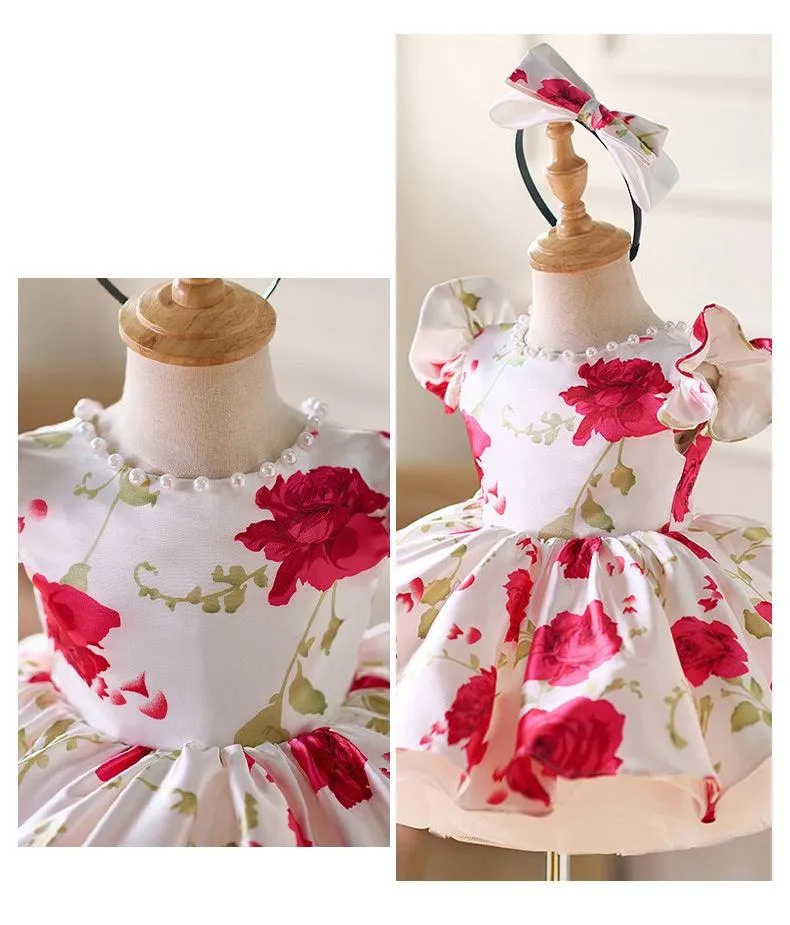 Girls' Rose Princess Dress Baby Birthday Party Dress