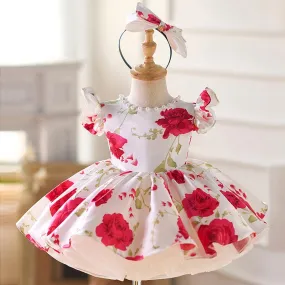 Girls' Rose Princess Dress Baby Birthday Party Dress