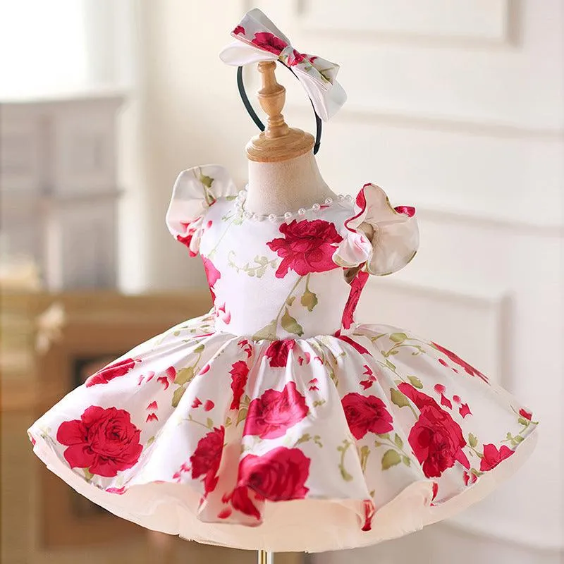 Girls' Rose Princess Dress Baby Birthday Party Dress