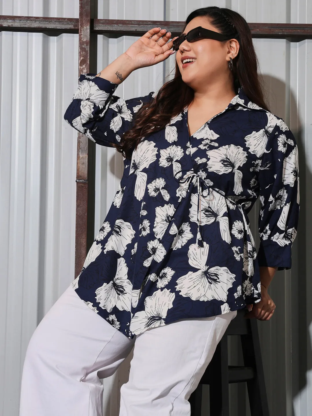 HATTIE - BLACK AND WHITE PRINTED PLUS SHIRT