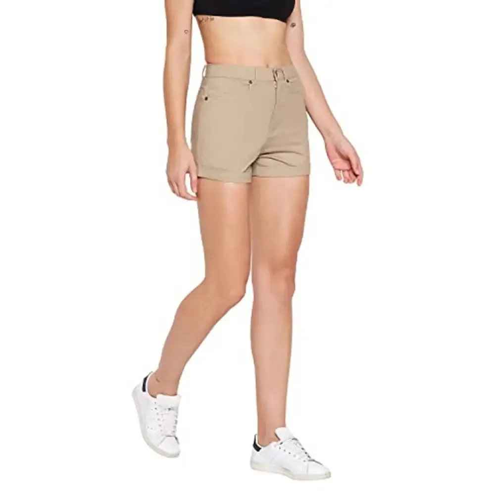 HYPERNATION Khaki Cotton Twill Lycra Women's Shorts