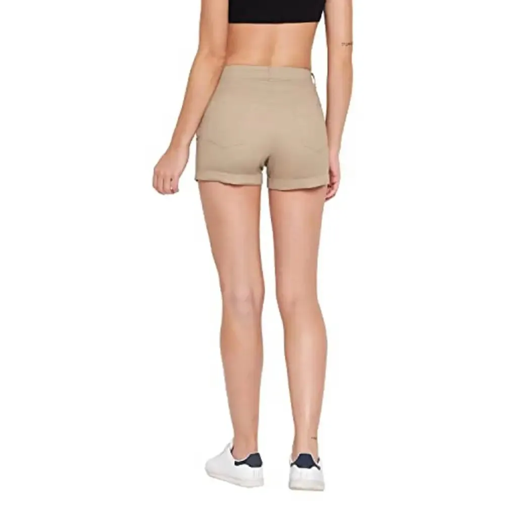 HYPERNATION Khaki Cotton Twill Lycra Women's Shorts