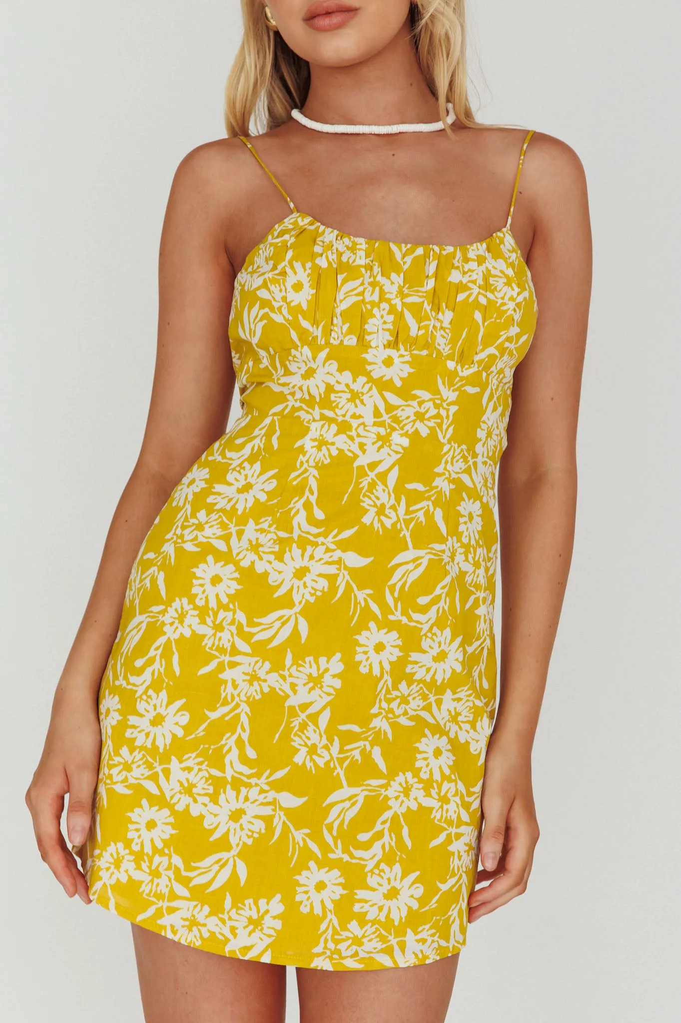 Inana Tied Back Mini Dress Floral Yellow