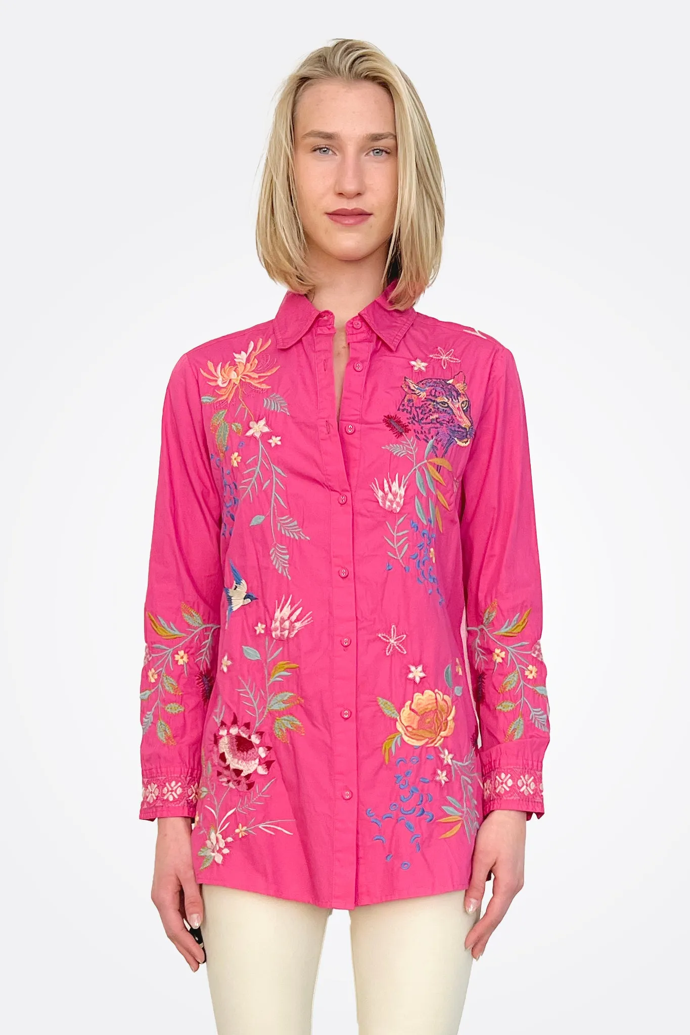 Indalo Button Down Shirt Tunic - Pink