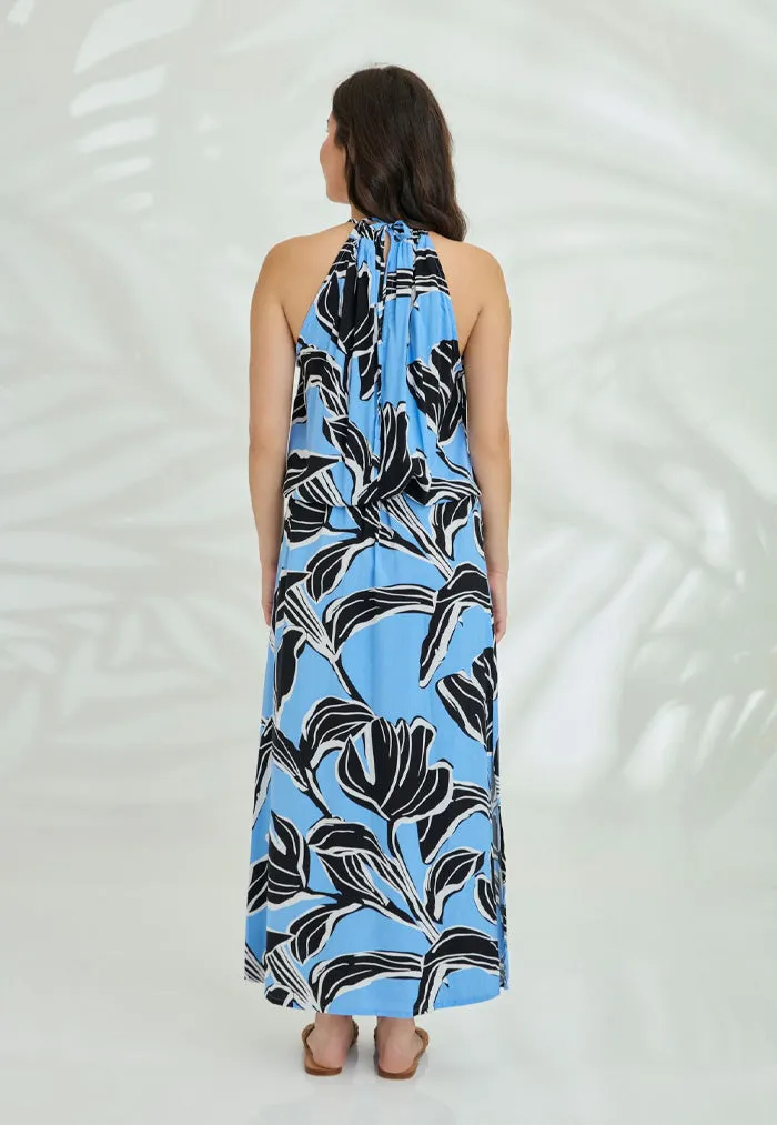 Indii Breeze Susan Halter Maxi Dress - Abby Light Blue