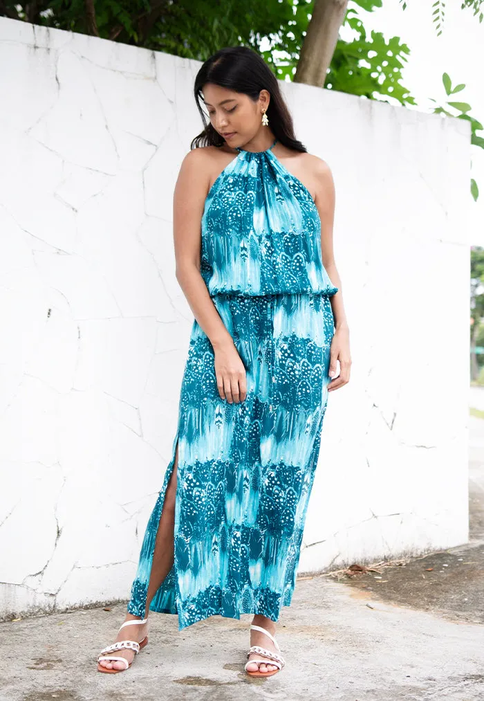 Indii Breeze Susan Halter Maxi Dress - Dove Blue