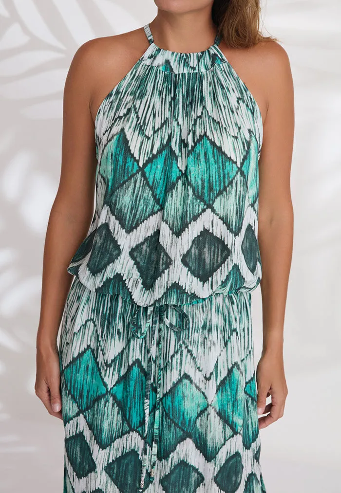 Indii Breeze Susan Halter Maxi Dress - Green Diamond