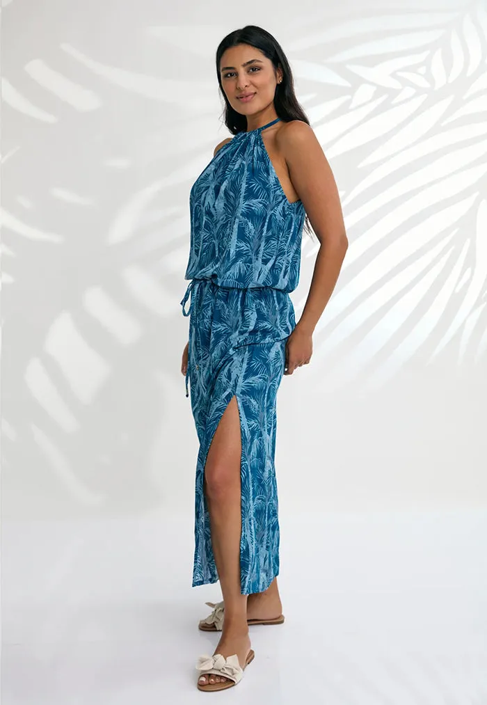 Indii Breeze Susan Halter Maxi Dress - Lombok Blue