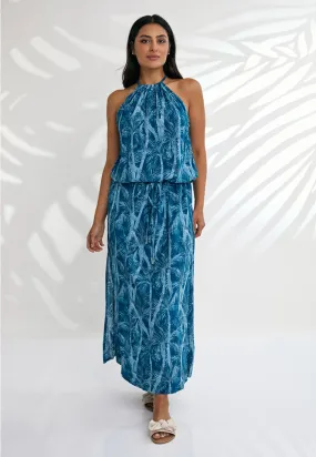 Indii Breeze Susan Halter Maxi Dress - Lombok Blue