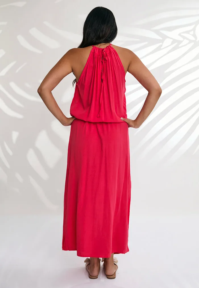 Indii Breeze Susan Halter Maxi Dress - Watermelon