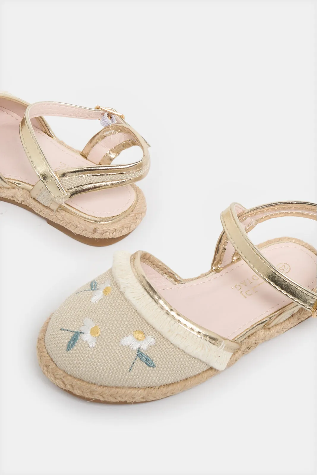 Infant Girls Gold Embroidered Espadrille