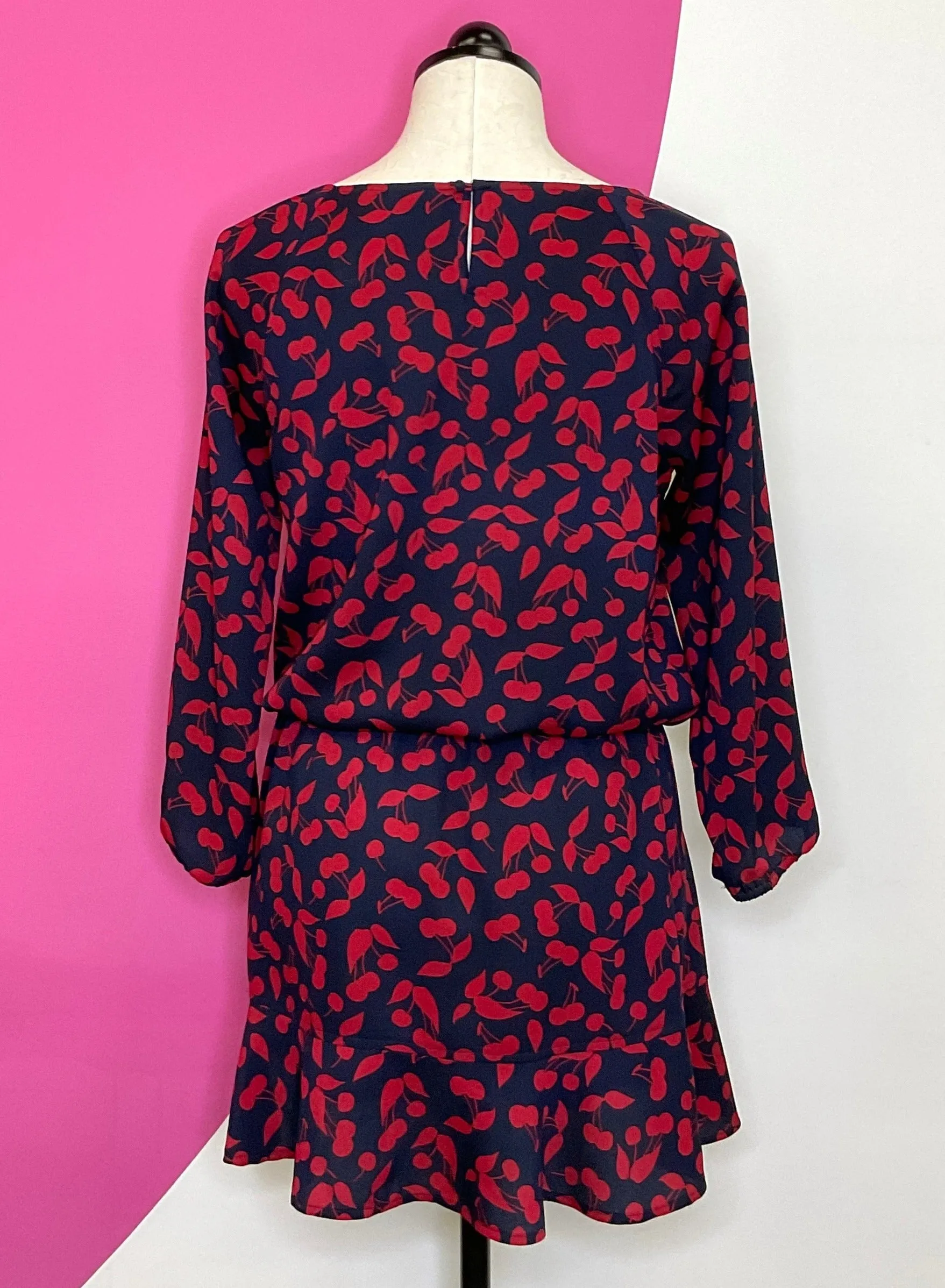 JOIE CHERRY PRINT DROP WAIST MINI DRESS - XS