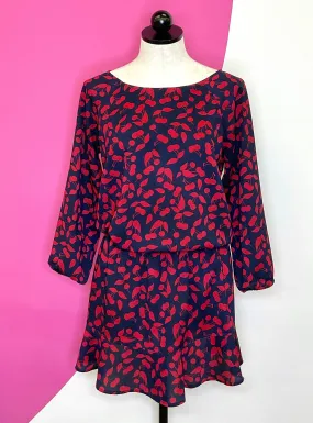 JOIE CHERRY PRINT DROP WAIST MINI DRESS - XS