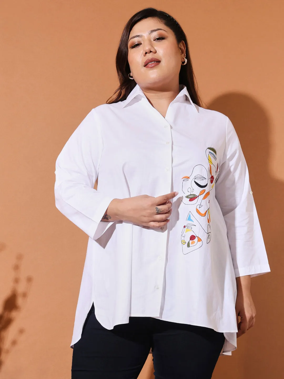 LAZY - WHITE FACE EMBROI PLUS SHIRT