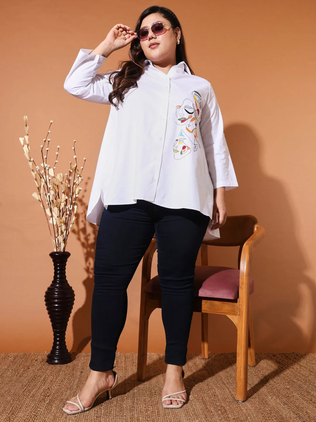 LAZY - WHITE FACE EMBROI PLUS SHIRT