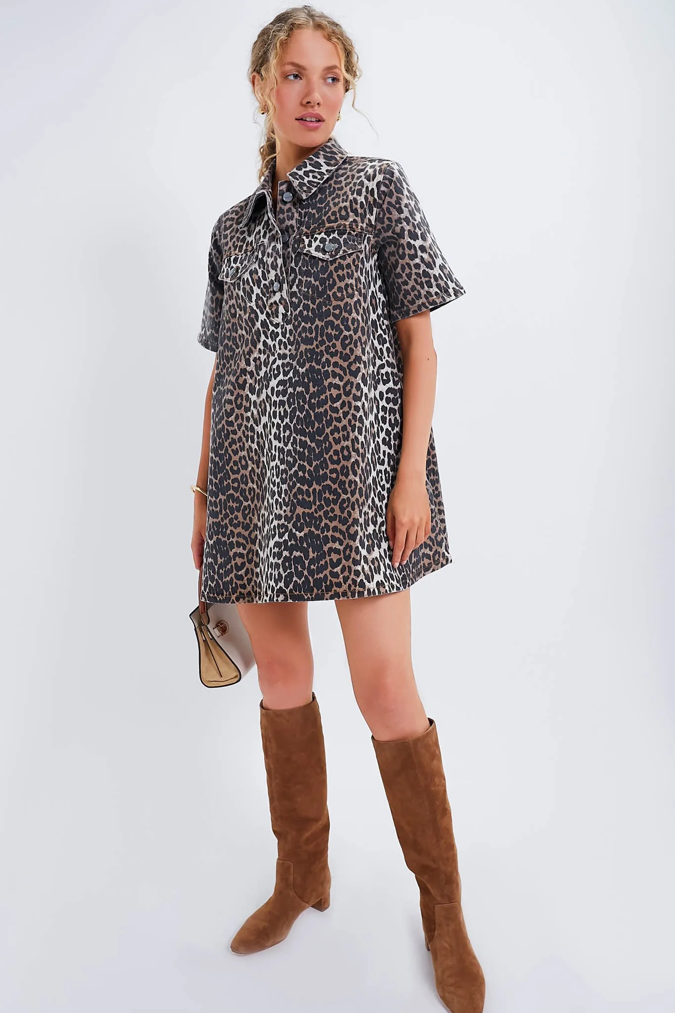 Leopard Print Denim Mini Dress