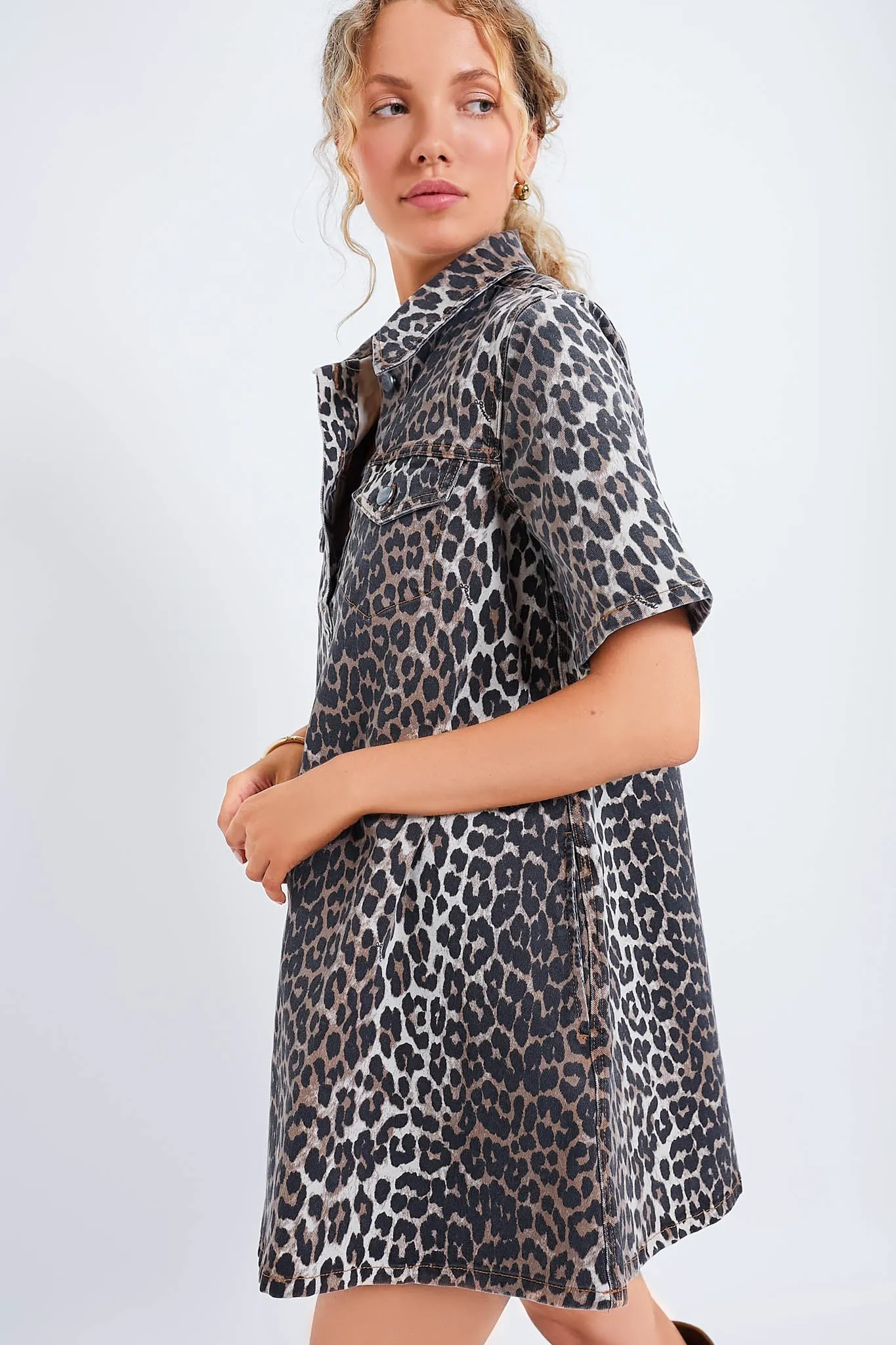 Leopard Print Denim Mini Dress