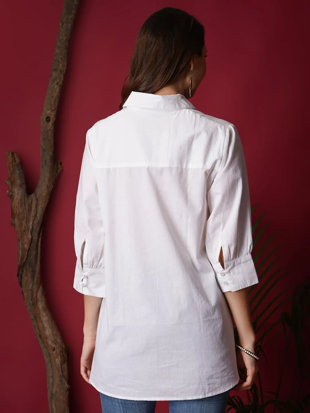 LILY - BLACK FACE EMBROI WHITE MATERNITY SHIRT