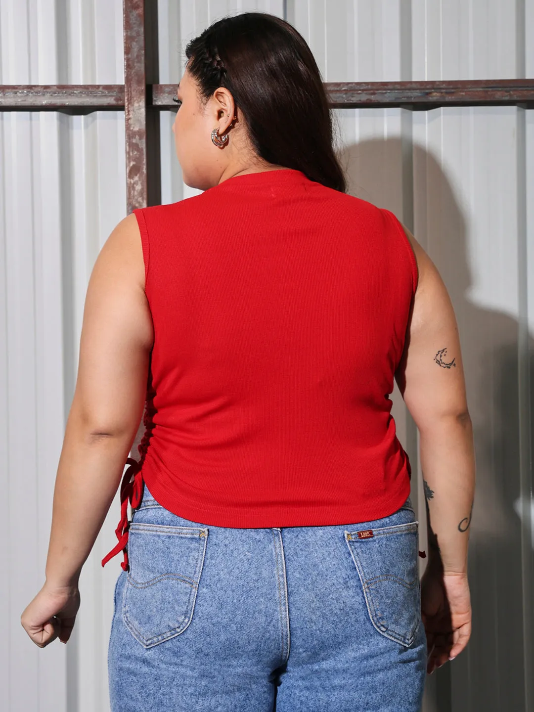 LIYA - SLEEVELESS CASUAL RED PLUS TOP