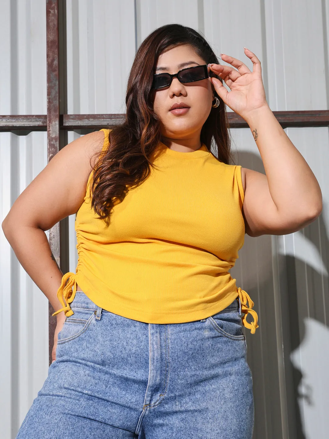 LIYA - SLEEVELESS CASUAL YELLOW PLUS TOP