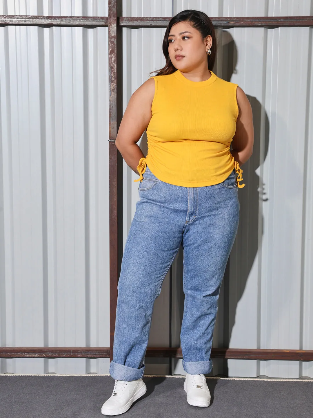 LIYA - SLEEVELESS CASUAL YELLOW PLUS TOP