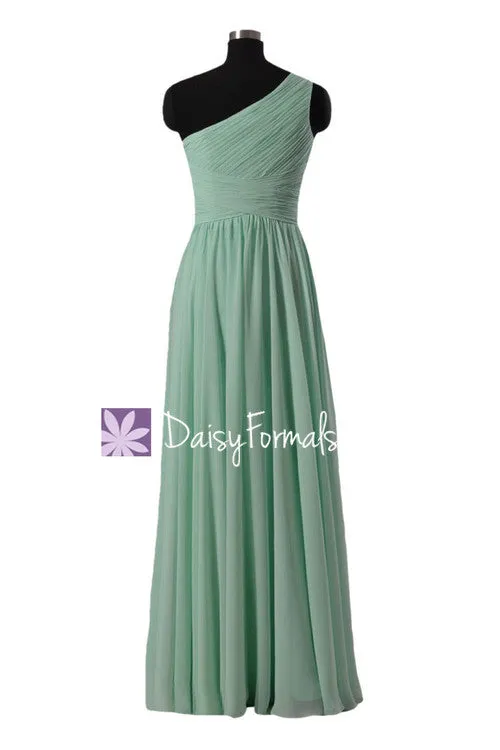 Long Mint Bridesmaid Dress One Shoulder Mint Chiffon Party Dress One shoulder Formal Dress(BM351)