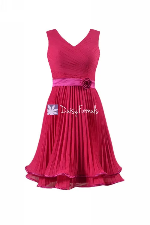 Luxury Layered Hem Fuchsia Bridesmaid Dress Hot Chiffon Dress Modest Party Dress(BM334AL)