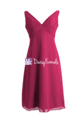 Magenta Dye Bridesmaid Dress Empire Party Dress w/Straps V neckline Formal Dress (BM7726)