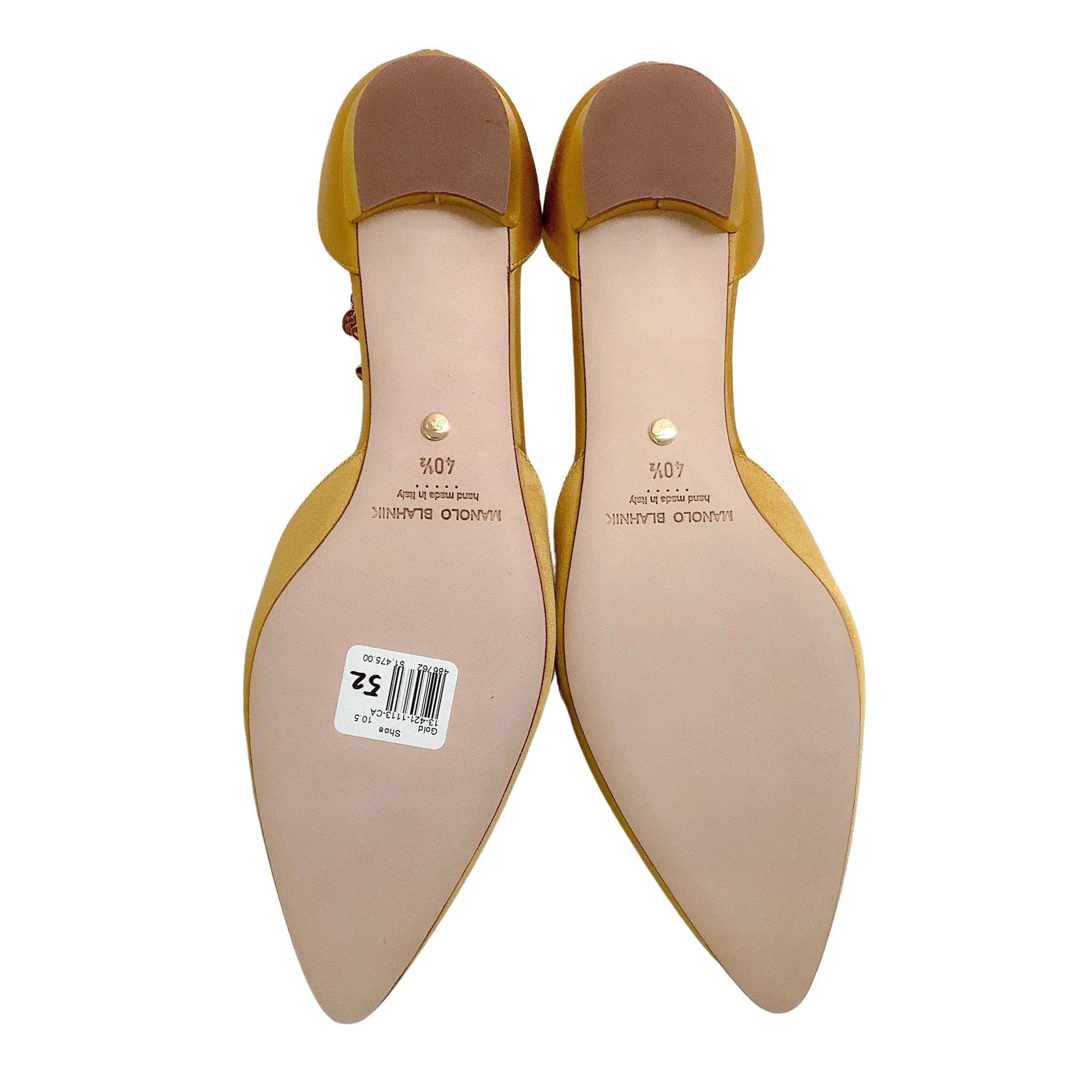 Manolo Blahnik Gold Satin Campanilla Flats