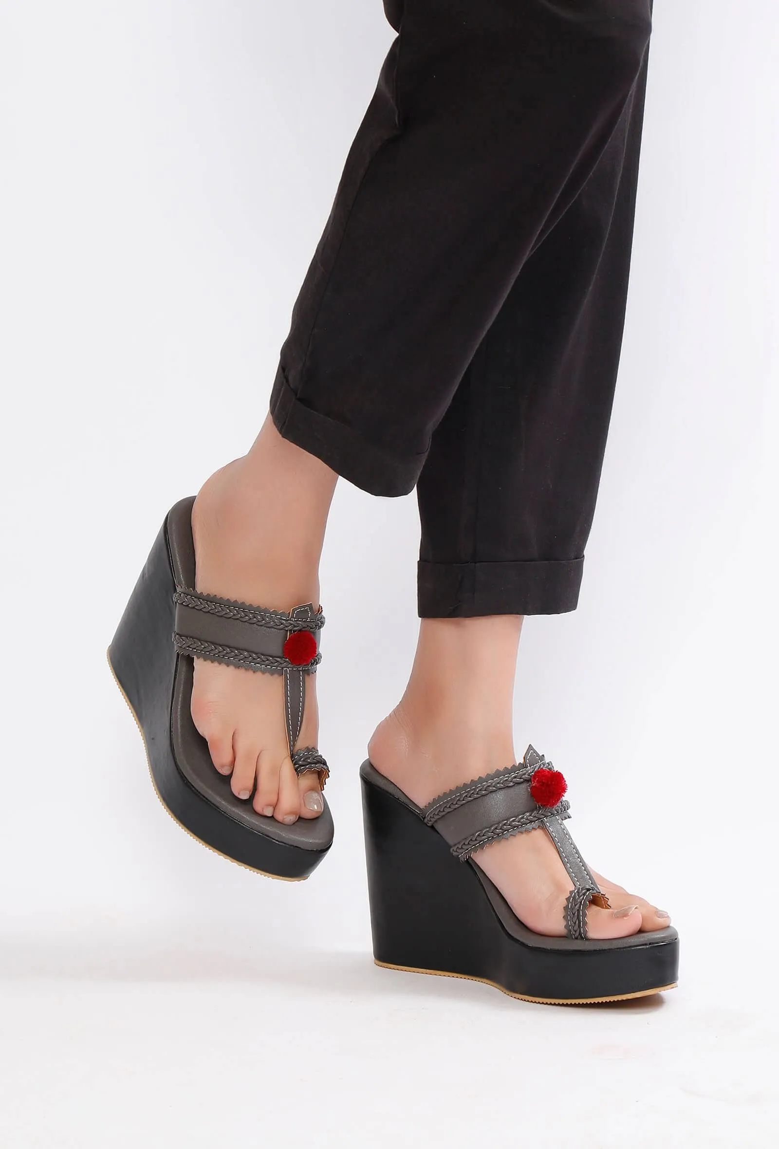 Matte Finish Vegan Leather Kolhapuri Inspired Wedges