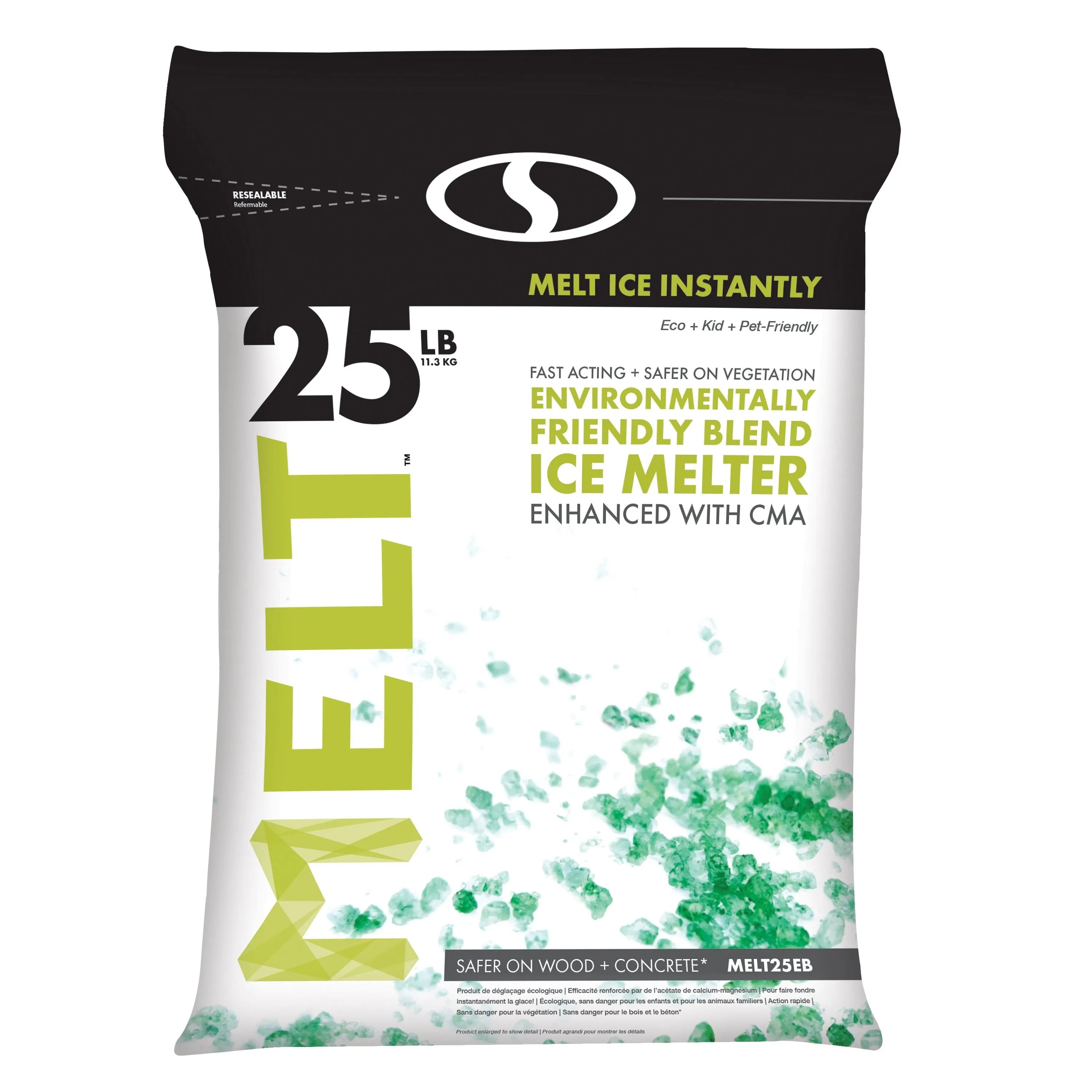 MELT 25 Lb. Resealable Bag Premium Environmentally-Friendly Blend Ice Melter w/ CMA