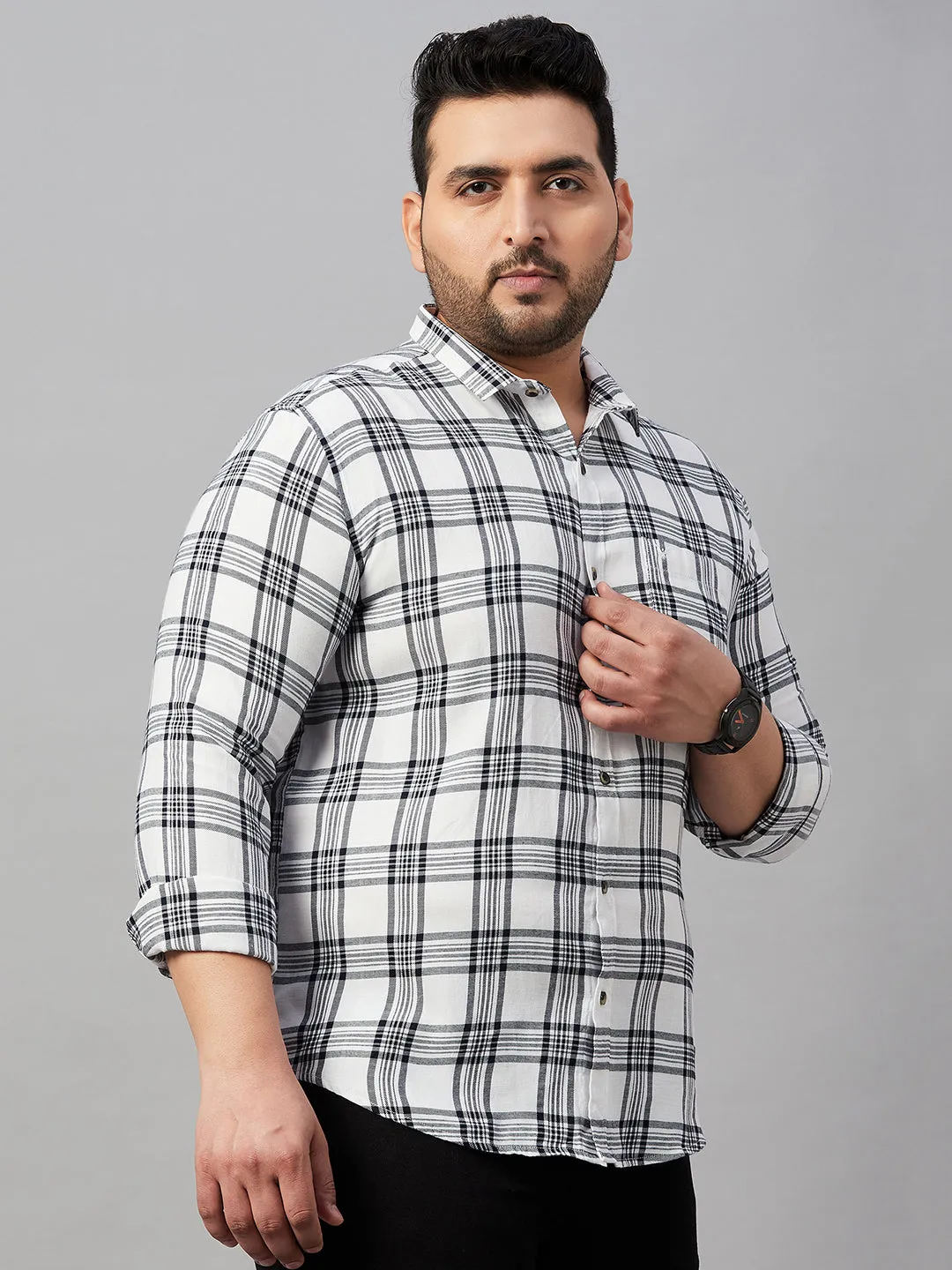 Men Checked White Classic Shirt