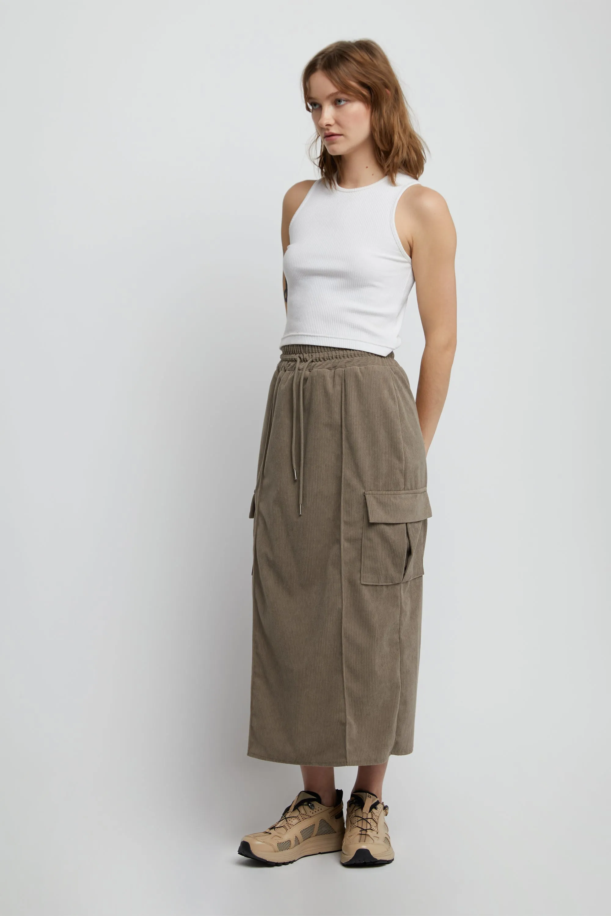 MIDI CORDUROY CARGO SKIRT