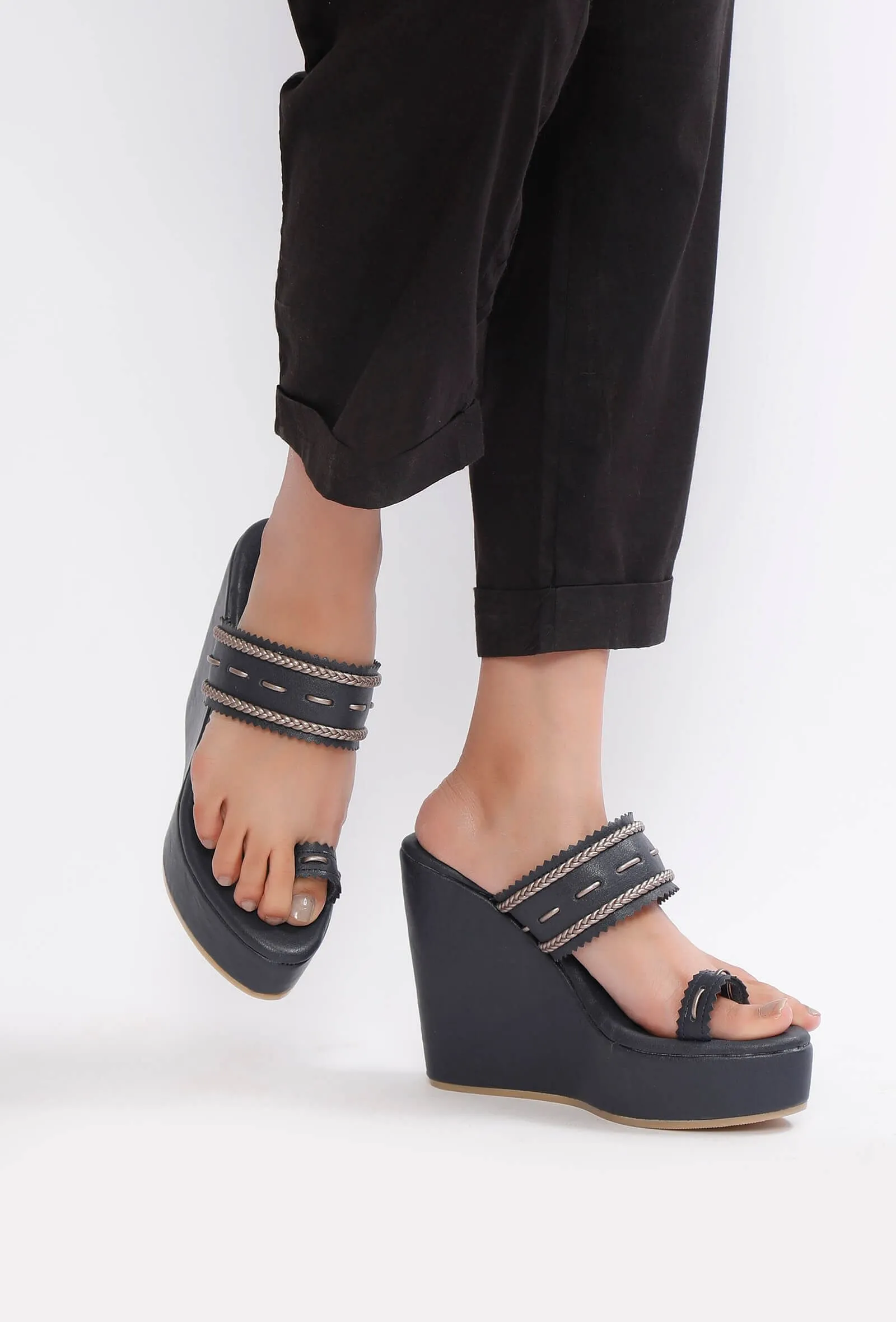 Midnight Blue Kolhapuri Inspired Wedges