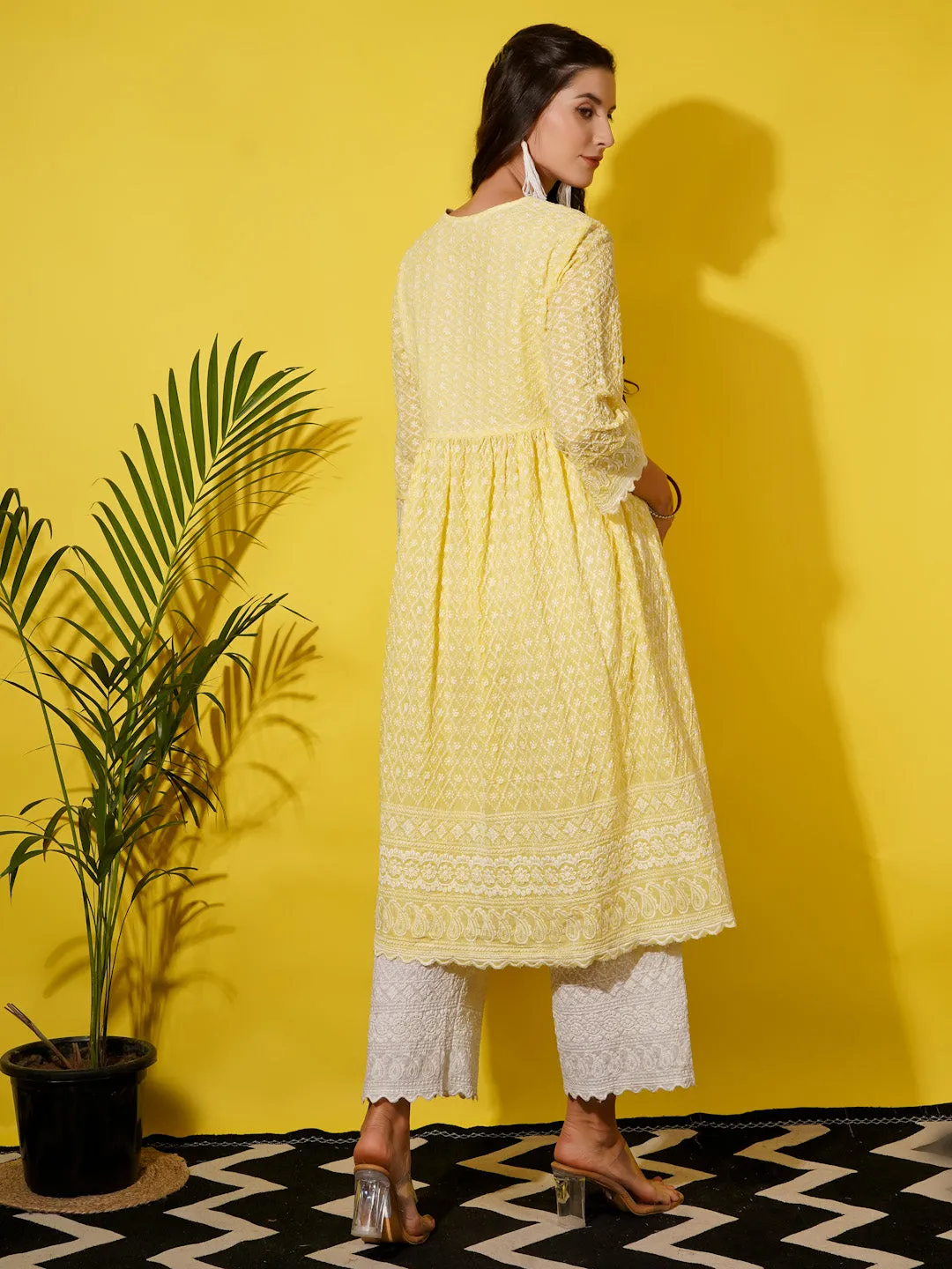 MIMI - YELLOW FLORAL EMBROI THREAD WORK MATERNITY KURTA SET