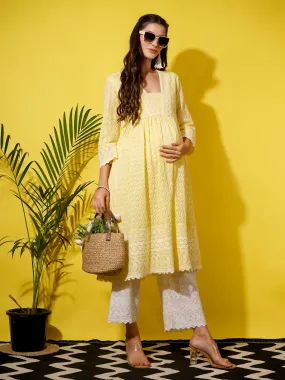 MIMI - YELLOW FLORAL EMBROI THREAD WORK MATERNITY KURTA SET