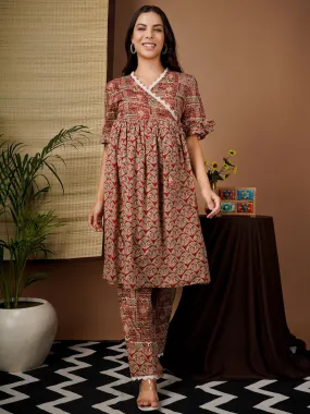 MISTY - RED PRINTED PRINTED ANGRAKHA AND MATCHING TROUSER MATERNITY CO-ORDS SET