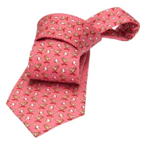 Montauk Ducks Silk Tie, Coral / Brown