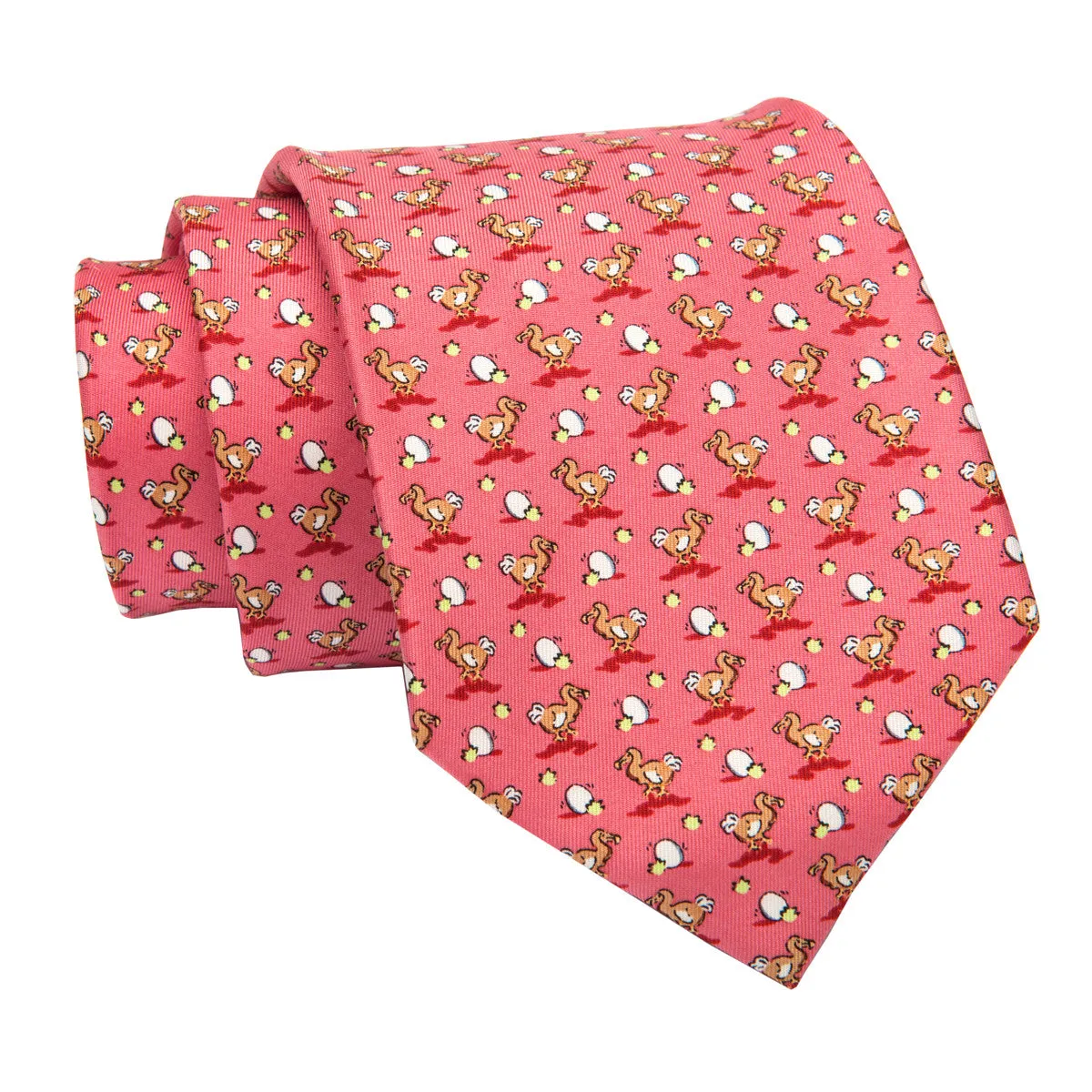 Montauk Ducks Silk Tie, Coral / Brown