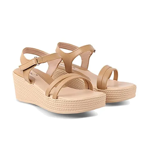 Mosac Women Beige Wedges Sandals Comfortable and Stylish Sandal Wedges